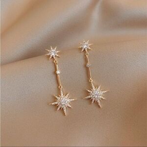 Anthropologie Gold Crystal Starburst Drop Earrings
